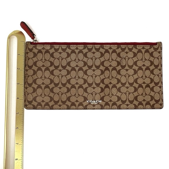 Coach Envelope Wallet Signature Canvas Logo Clutch Brown Tan Red Flat Pouch EUC - Picture 5 of 8
